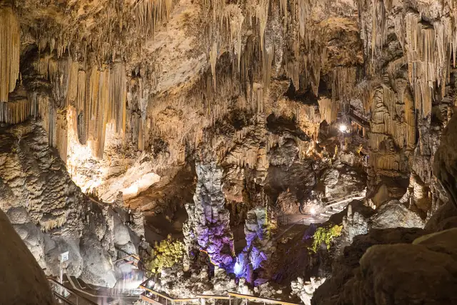 Long expo shot of the interior of the Nerja Cave, Spain.